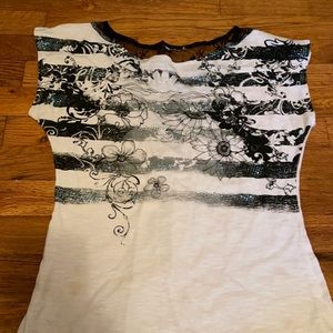 White Partial Floral Striped shirt